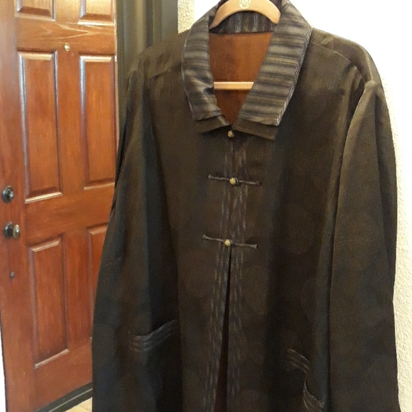 NEW Earthen Silk Lightweight Brown Pattern Jacket - Picture 3 of 7